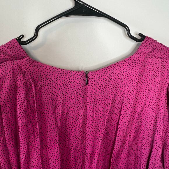 NEW Zara Women's Ruched Satin Effect Print Wrap Dress Fuchsia Pink Size XL - Picture 15 of 16